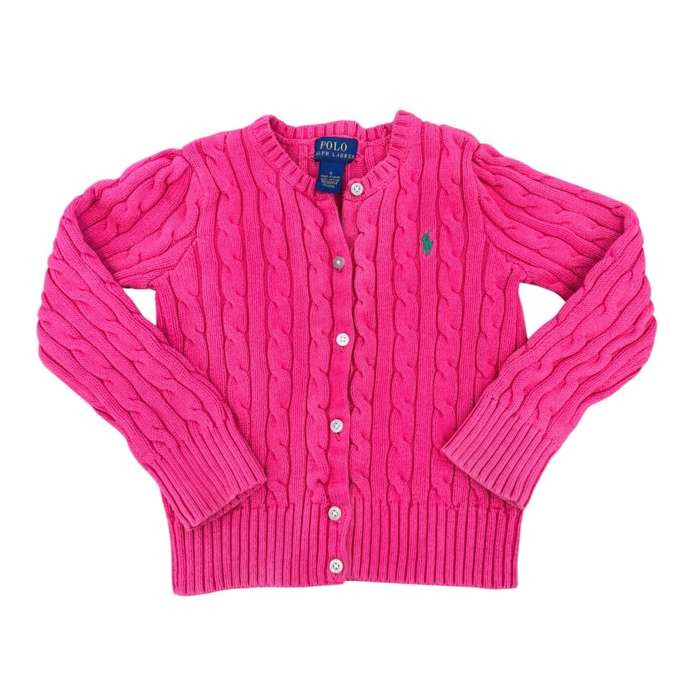 Polo Ralph Lauren Girls Pink Cable Knit Cotton Cardigan Sweater Size 6